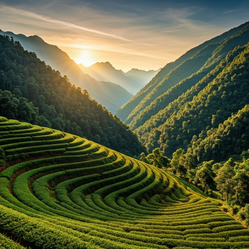Cánh rừng quế và hồi trên núi cao Lào Cai dưới ánh hoàng hôn